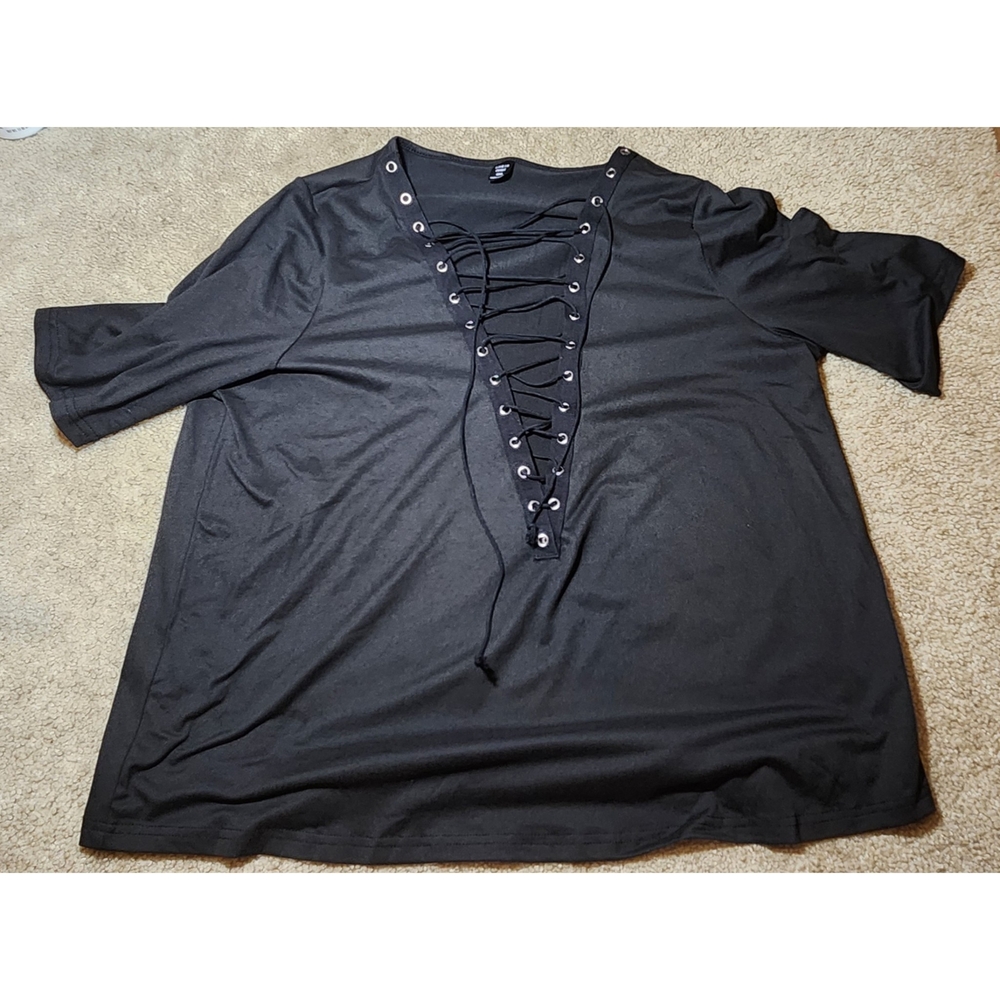 SHEIN Black Lace-Up Blouse - NWOT